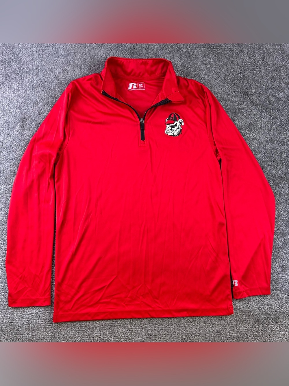Georgia Bulldogs 1/4 Zip Mens M Russell Long Sleeve Pullover Red Polyester Shirt